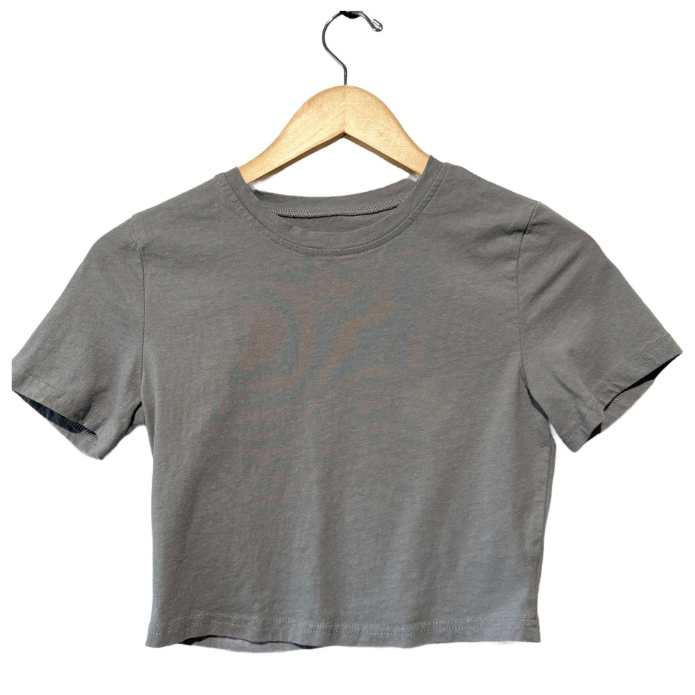 Gray Crew Neck Cropped‎ T-Shirt Women's XS Polyester Elastane Casual Top